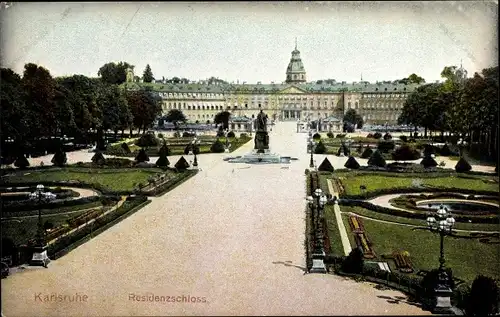 Ak Karlsruhe in Baden, Residenzschloss, Denkmal, Park