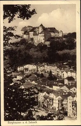 Ak Burghausen Salzach, Blick über den Ort auf die Burg