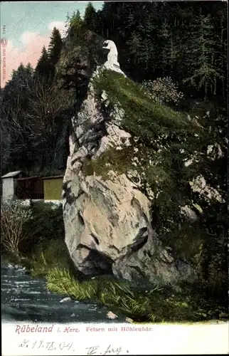 Ak Rübeland Oberharz am Brocken, Felsen mit Blick auf den Höhlenbär