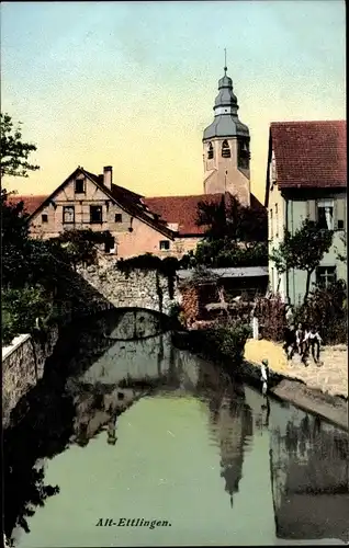 Ak Ettlingen in Baden, Kirche, Brücke