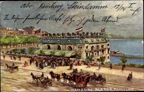 Künstler Ak Hamburg Mitte Neustadt, Alsterpavillon, Kutschen