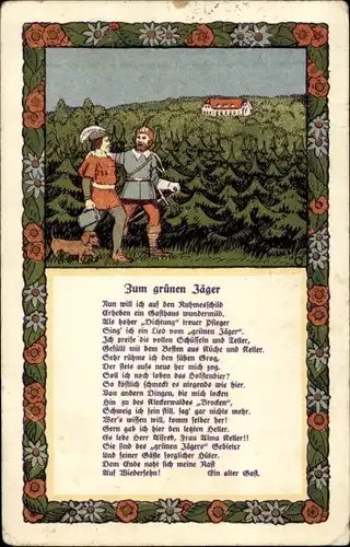 Künstler Ak Itzenbüttel Jesteburg in Niedersachsen, Gasthof Zum grünen Jäger, Gedicht