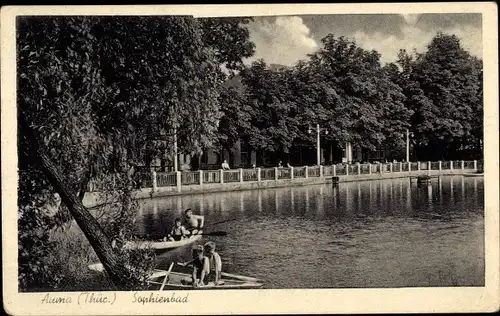 Ak Auma in Thüringen, Sophienbad, Ruderboot