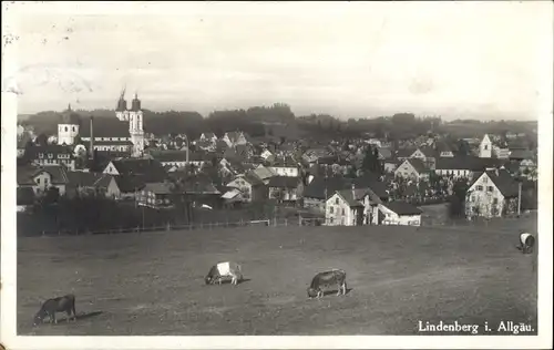 Ak Lindenberg im Allgäu Schwaben, Ortsansicht, Weide, Kühe