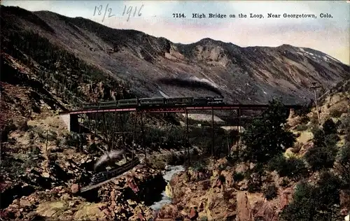 Ak Colorado USA, High Bridge on the Loop, Eisenbahn