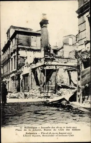 Ak Thessaloniki Saloniki Griechenland, Brand der Stadt 1917, Freiheitsplatz