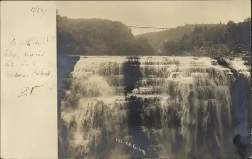 Foto Ak Pennsylvania USA, Portage Wasserfall, Pennsylvania Railroad, Brücke