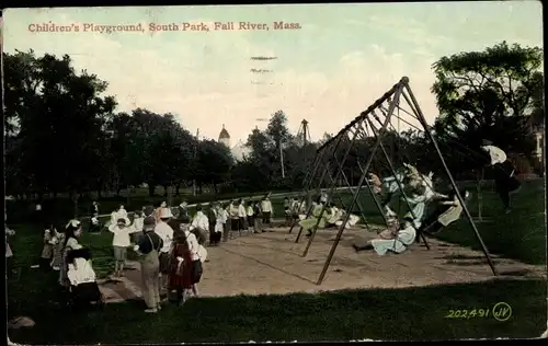 Ak Fall River Massachusetts USA, South Park, Kinderspielplatz, Schaukel