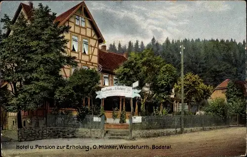 Künstler Ak Wendefurth Thale im Harz, Hotel und Pension zur Erholung, O. Münker, Wiro 1686