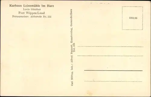 Ak Leinemühle im Harz, Kurhaus, Außenansicht