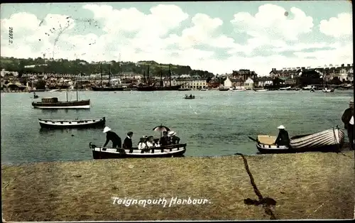 Ak Teignmouth Devon England, Hafen vom Strand aus