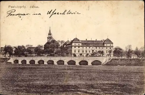 Ak Postoloprty Postelberg Region Aussig, Schloss, Brücke