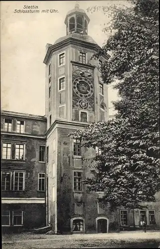Ak Szczecin Stettin Pommern, Schlossturm mit Uhr