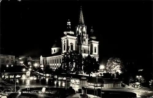 Ak Mariazell Steiermark Österreich, Gnadenkirche bei Nacht