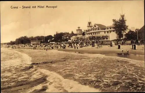 Ak Selenogradsk Ostseebad Cranz Ostpreußen, Strand mit Hotel Monopol