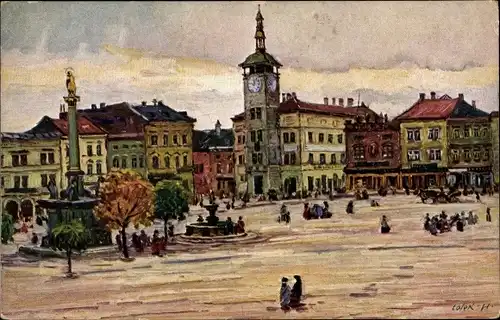 Künstler Ak Kroměříž Kremsier Region Zlin, Marktplatz, St. Lolek