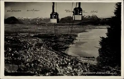 Ak Bregenz am Bodensee Vorarlberg, Gesamtansicht, Pfänderbahn