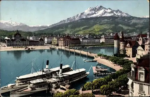 Ak Stadt Luzern Schweiz, Seebrücke und Pilatus
