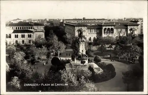 Ak Zaragoza Saragossa Aragonien, Plaza de Castelar, Denkmal