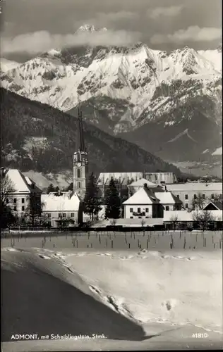 Ak Admont Steiermark, Teilansicht, Kirche, Winter, Scheiblingstein