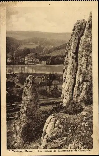 Ak Yvoir sur Meuse Wallonien Namur, Les rochers de Waremme, Champale