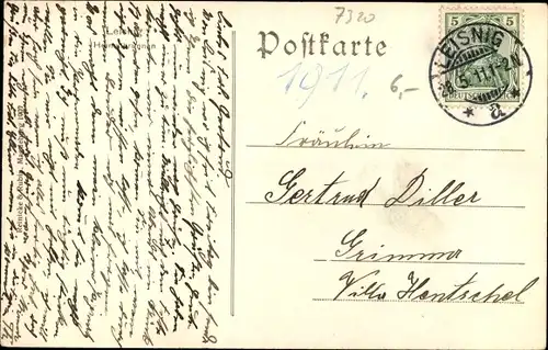 Ak Leisnig in Sachsen, Partie am Brunnen