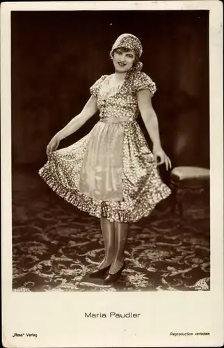 Ak Schauspielerin Maria Paudler, Portrait im Kleid, Ross 3843/1