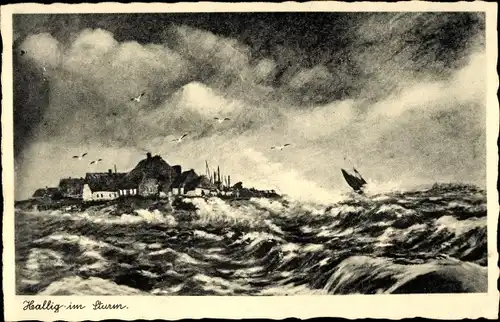 Ak Hallig im Sturm