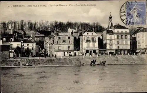 Ak Château Thierry Aisne, Bord de Marne, Place Jean-de-la-Fontaine
