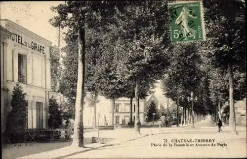 Ak Château Thierry Aisne, Place de la Bascule, Avenue de Paris