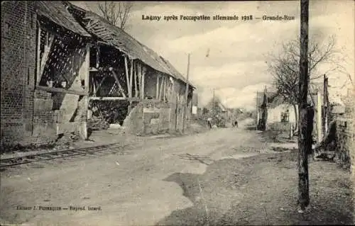 Ak Lagny Seine et Marne, nach der deutschen Besetzung 1918, Grande Rue