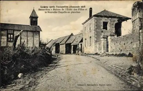 Ak Lagny Seine et Marne, nach der deutschen Besetzung 1918, Basse-Rue, Ruinen der Schule