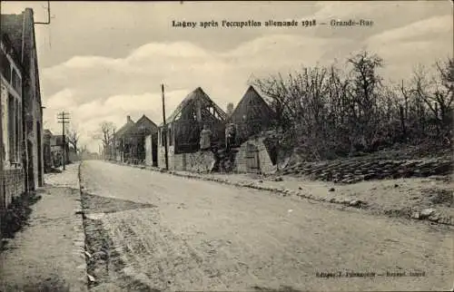 Ak Lagny Seine et Marne, nach der deutschen Besetzung 1918, Grande Rue