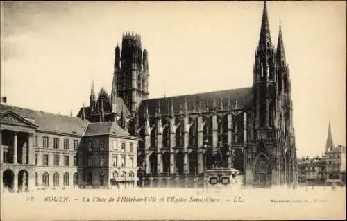 Ak Rouen Seine-Maritime, Place de l’Hotel de Ville, Kirche Saint Ouen