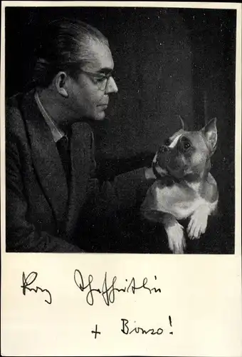Foto Autogramm Schauspieler Franz Schafheitlin, Portrait mit Hund