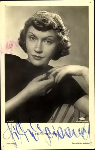 Ak Schauspielerin Hilde Weissner, Portrait, Ross Verlag A 3006/1, Autogramm