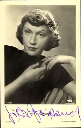 Ak Schauspielerin Hilde Weissner, Portrait, Ross Verlag A 3006/1, Autogramm