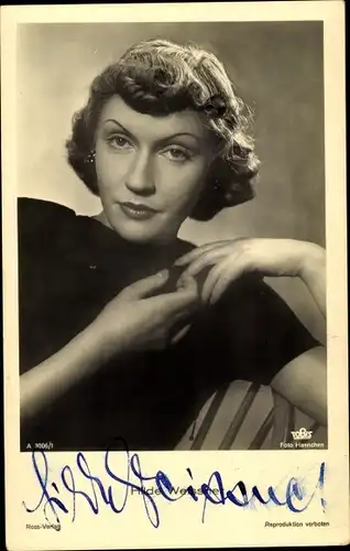 Ak Schauspielerin Hilde Weissner, Portrait, Ross Verlag A 3006/1, Autogramm