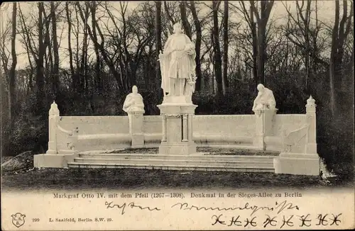Ak Berlin Tiergarten, Markgraf Otto IV., Pfeil, Denkmal, Sieges-Allee
