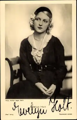 Ak Schauspielerin Evelyn Holt, Portrait, Autogramm