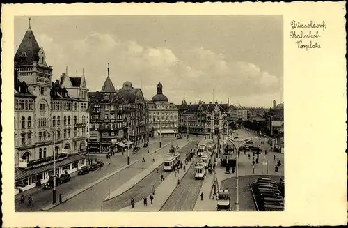 Ak Düsseldorf am Rhein, Bahnhofvorplatz, Straßenbahnen