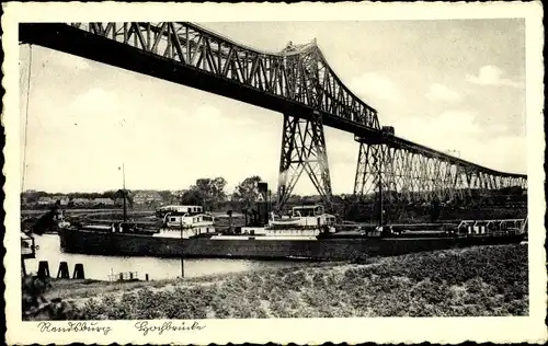 Ak Rendsburg in Schleswig Holstein, Hochbrücke, Frachter