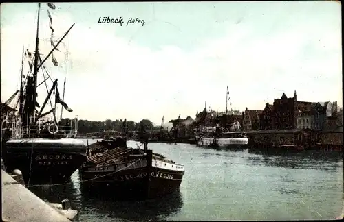 Ak Hansestadt Lübeck, Hafen, Schiff Arcona Stettin
