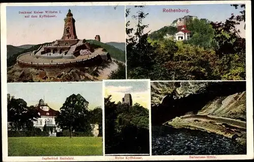 Ak Steinthaleben Kyffhäuserland in Thüringen, Kyffhäuser, Kaiser Wilhelm Denkmal, Rothenburg, Höhle