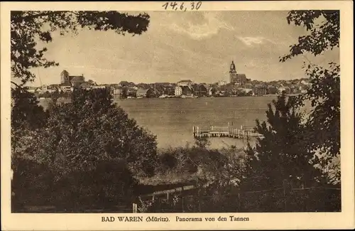 Ak Waren an der Müritz, Panorama von den Tannen aus