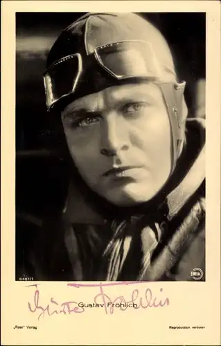 Ak Schauspieler Gustav Fröhlich, Portrait, Fliegermütze, Autogramm