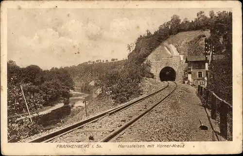 Ak Braunsdorf Niederwiesa Sachsen, Harrasfelsen im Zschopautal, Körnerkreuz, Tunnel