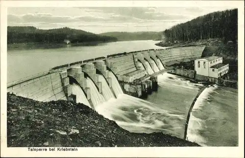 Ak Kriebstein Mittelsachsen, Blick auf die Talsperre, Staumauer