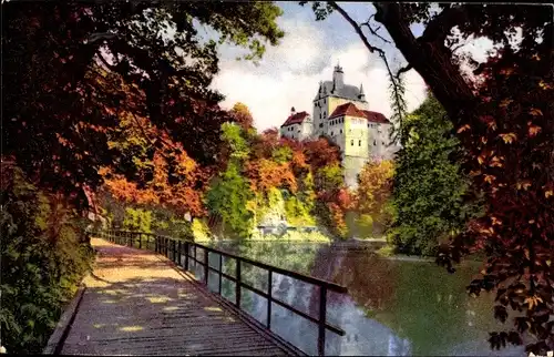 Ak Kriebstein Sachsen, Burg, Holzbrücke, Zschopau