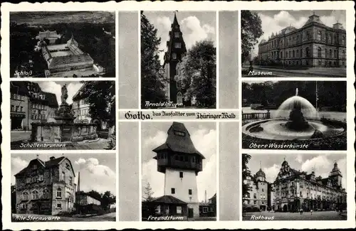 Ak Gotha in Thüringen, Schloss, Arnolditurm, Museum, Freundsturm, Rathaus, Alte Sternwarte